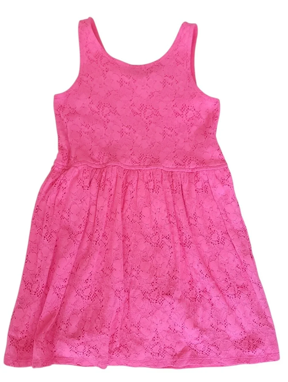 GapKids Girl OC Lace Dress Neon Pink Sleeveless Skater Dress Size M (8) Coquette